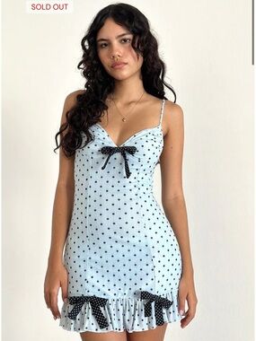 Motel Khalil Mini Dress in Blue Black Basic Polka